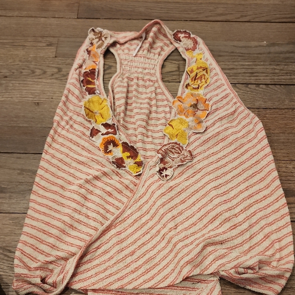 FREE PEOPLE Striped Floral Embroidered Women's Top